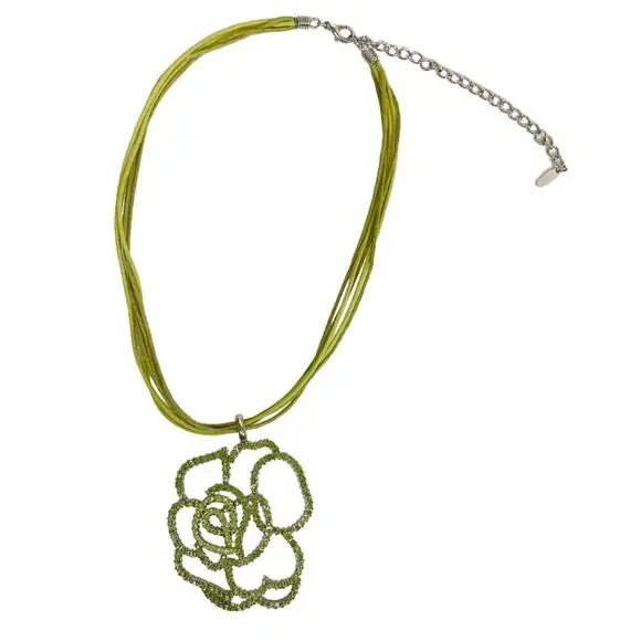 Vclm Jewelry Vclm Green Rhinestone Flower Pendant Rope